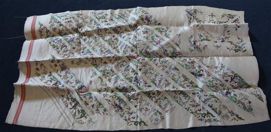 A Chinese embroidered silk collar pattern panel, overall 120 x 72cm, unframed